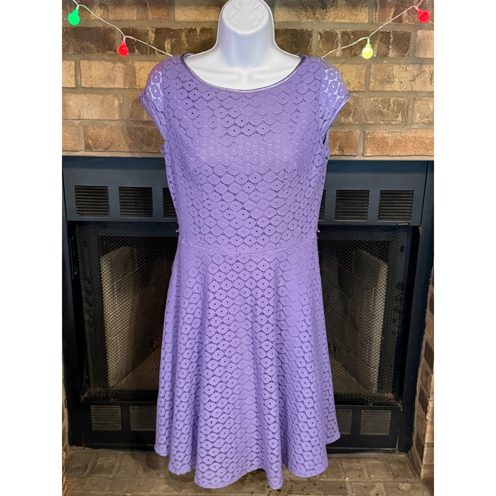 Black Label by Evan-Picone Purple Lace Fit Flare Dress Cap Sleeve Lavender 12